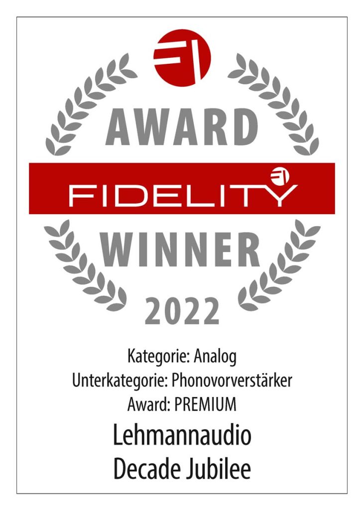 Lehmannaudio Decade Jubilee FIDELITY Award 2022