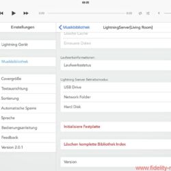 Auralic Aries Mini Screenshots - Auralic setzt auf die Lightning-DS-Plattform und die gleichnamige Steuerungs-App. Wer diese, wie hier abgebildet, auf einem iPad installiert, kann sich über eine klar strukturierte, übersichtliche sowie optisch ansprechende Darstellung und sehr gute Bedienbarkeit freuen. Zu den Vorzügen von Lightning DS gehört die Option, den Aries Mini direkt als Server einzusetzen; damit bieten sich weitere Sortiermöglichkeiten des Musikbestandes etwa nach Abtastrate oder Datum. Lightning DS ist auch bei der Einrichtung des Aries Mini behilflich.